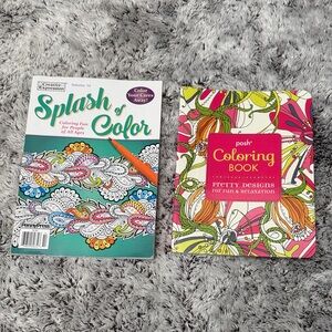 All Ages Coloring Books Set of 2 Pretty Designs Relaxing Colorful Shapes Floral